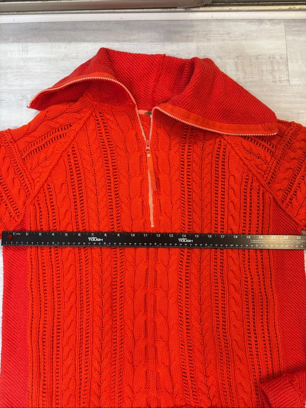 Free People Red Cable-Knit Half-Zip Turtleneck Sweater Wool Cotton